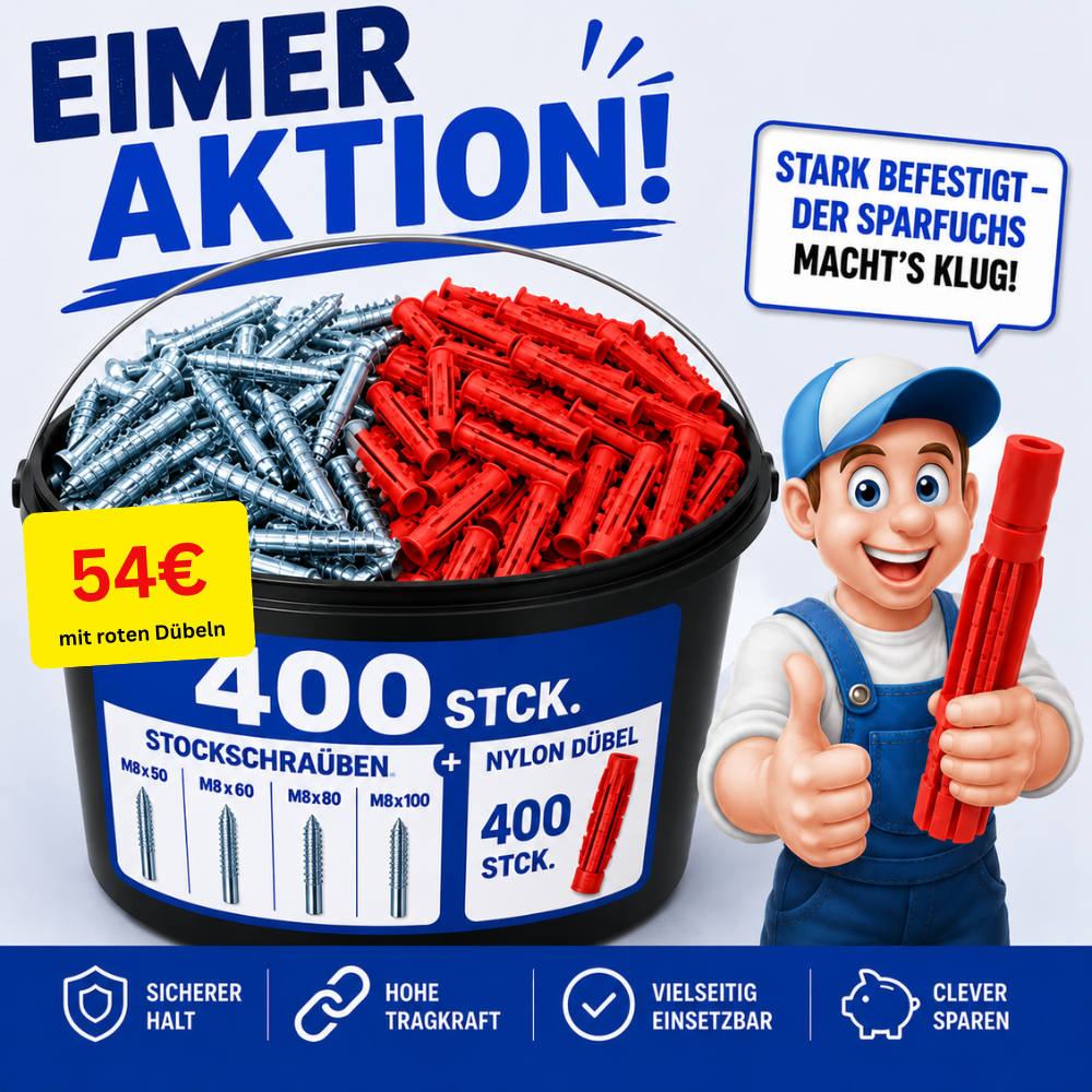 EIMER Aktion 400 Stockschrauben+400 Rote Dübel
