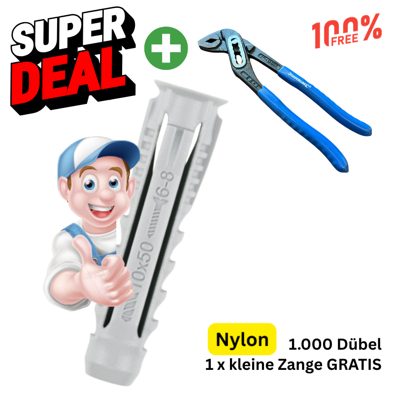 1.000 Stück Nylondübel 10mm grau  inkl MINI Zange