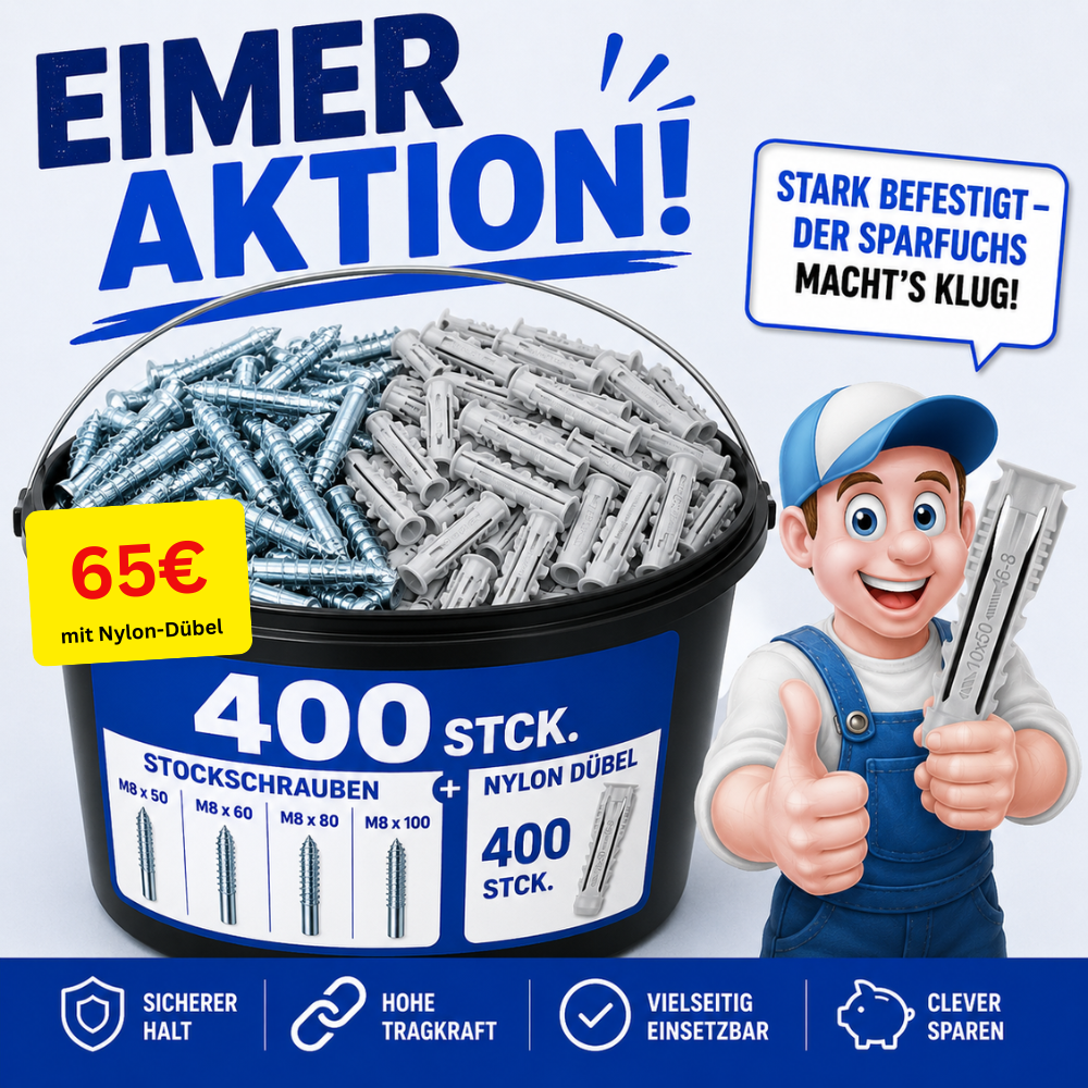 EIMER Aktion 400 Stockschrauben+400 Nylon Dübel