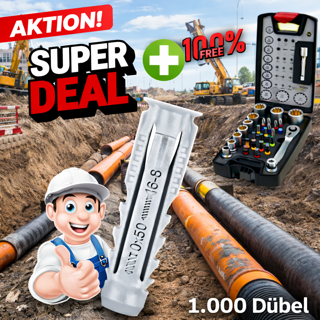 1.000 Stück  Nylon Multidübel 10mm grau + Bitsatz