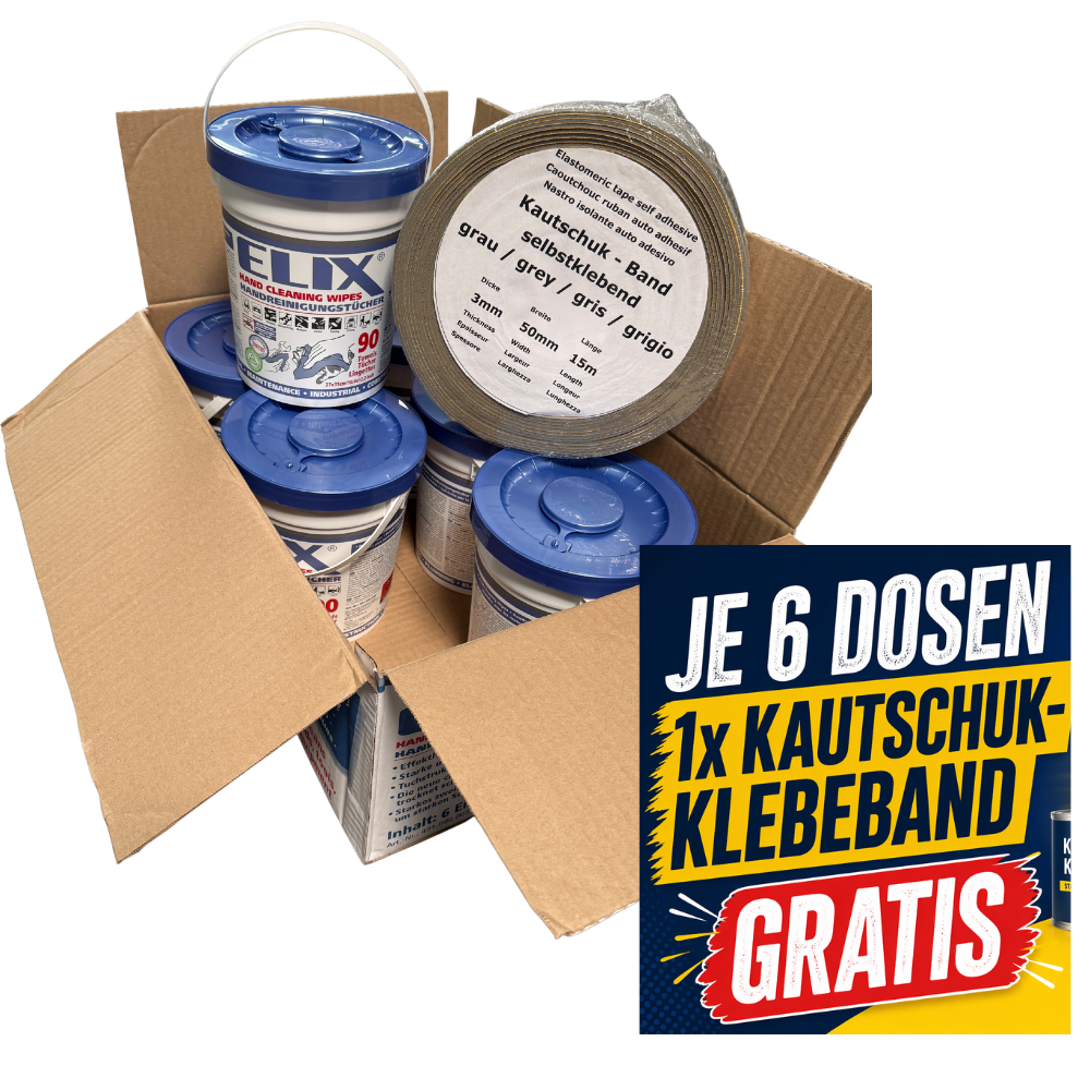 6 x BABO Handreinigungstücher +1Kautschukkleband