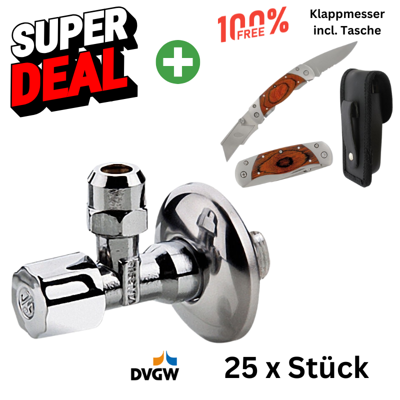 Super Deal 25 Eckventil Schlösser +Holzoptikmesser