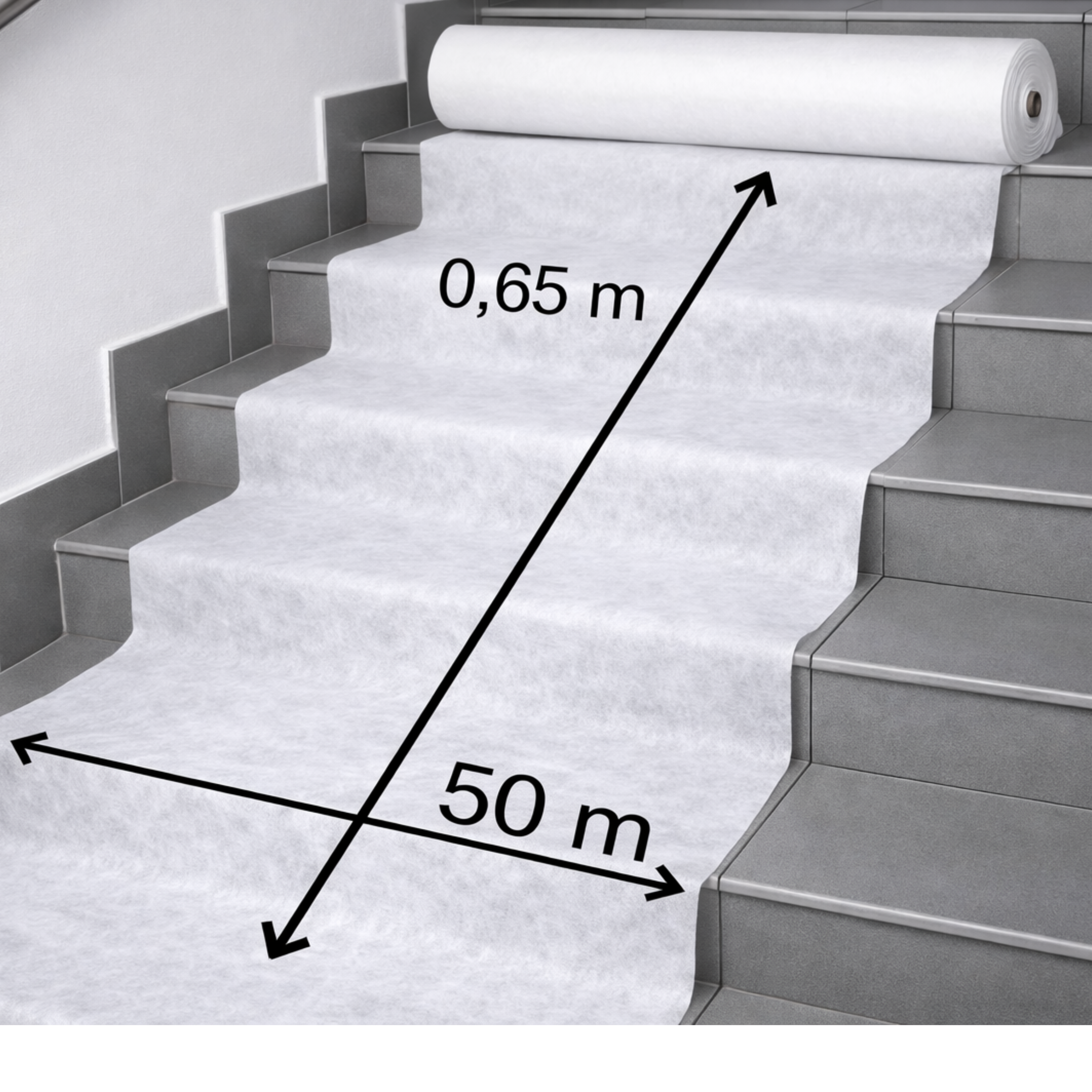 Treppenschutzvlies 0,65m x 50m  Vliesseite klebend