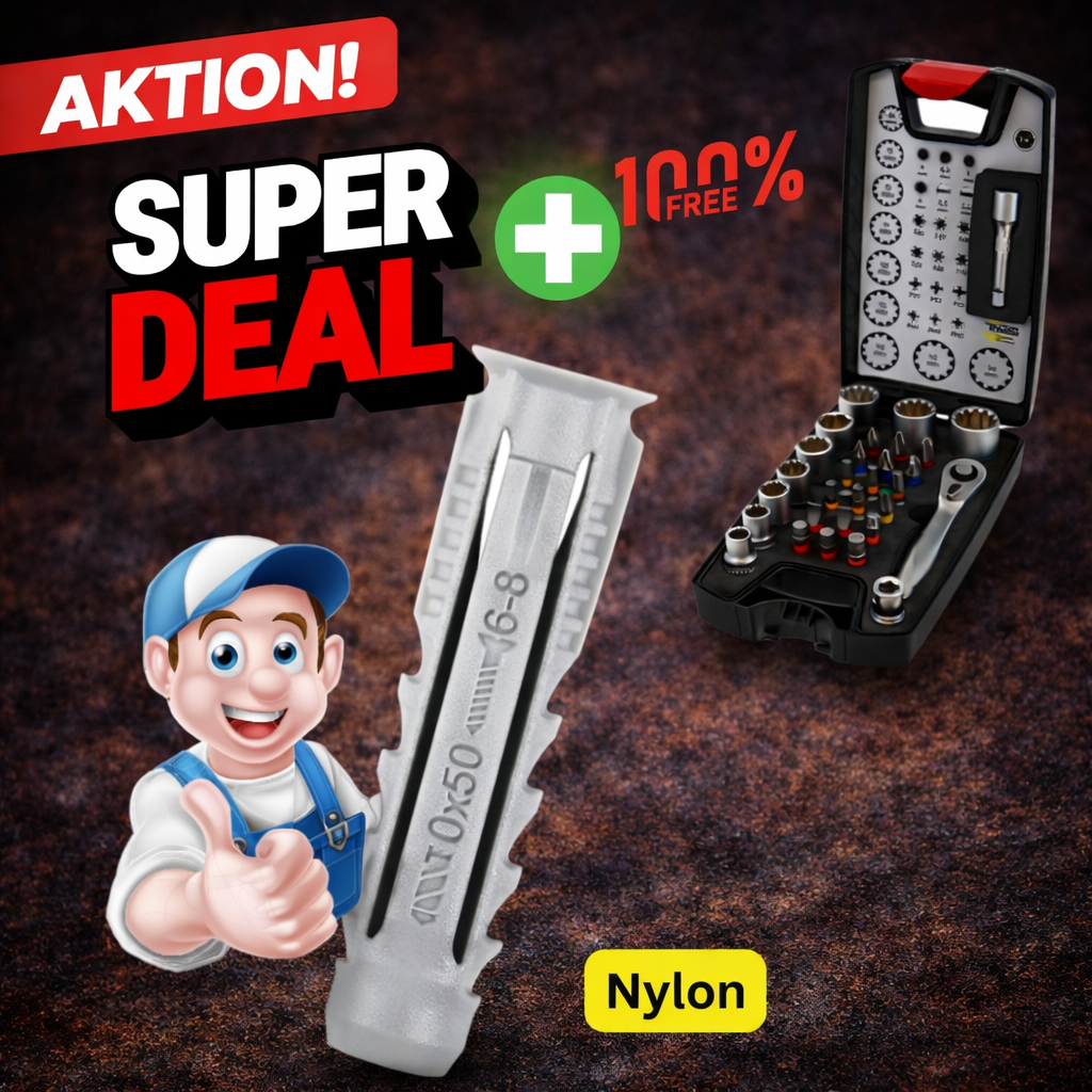 1.000 Stück  Nylon Multidübel 10mm grau + Bitsatz