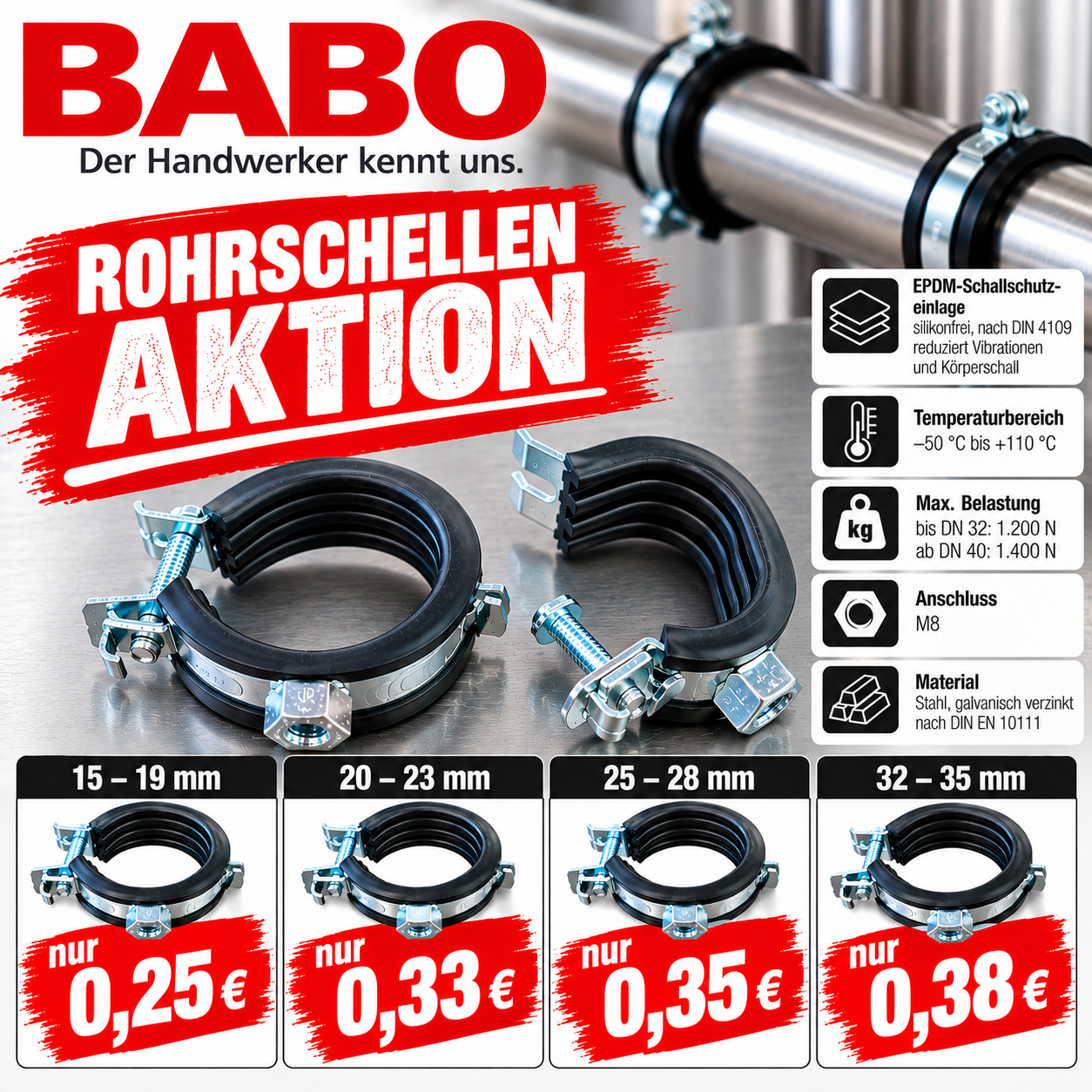 Gelenkrohrschellen Aktion